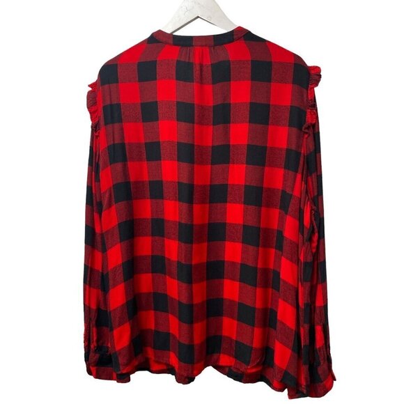 OLD NAVY Buffalo Plaid Ruffle Shirt XXL Rayon Flannel Womens Top - Picture 6 of 9